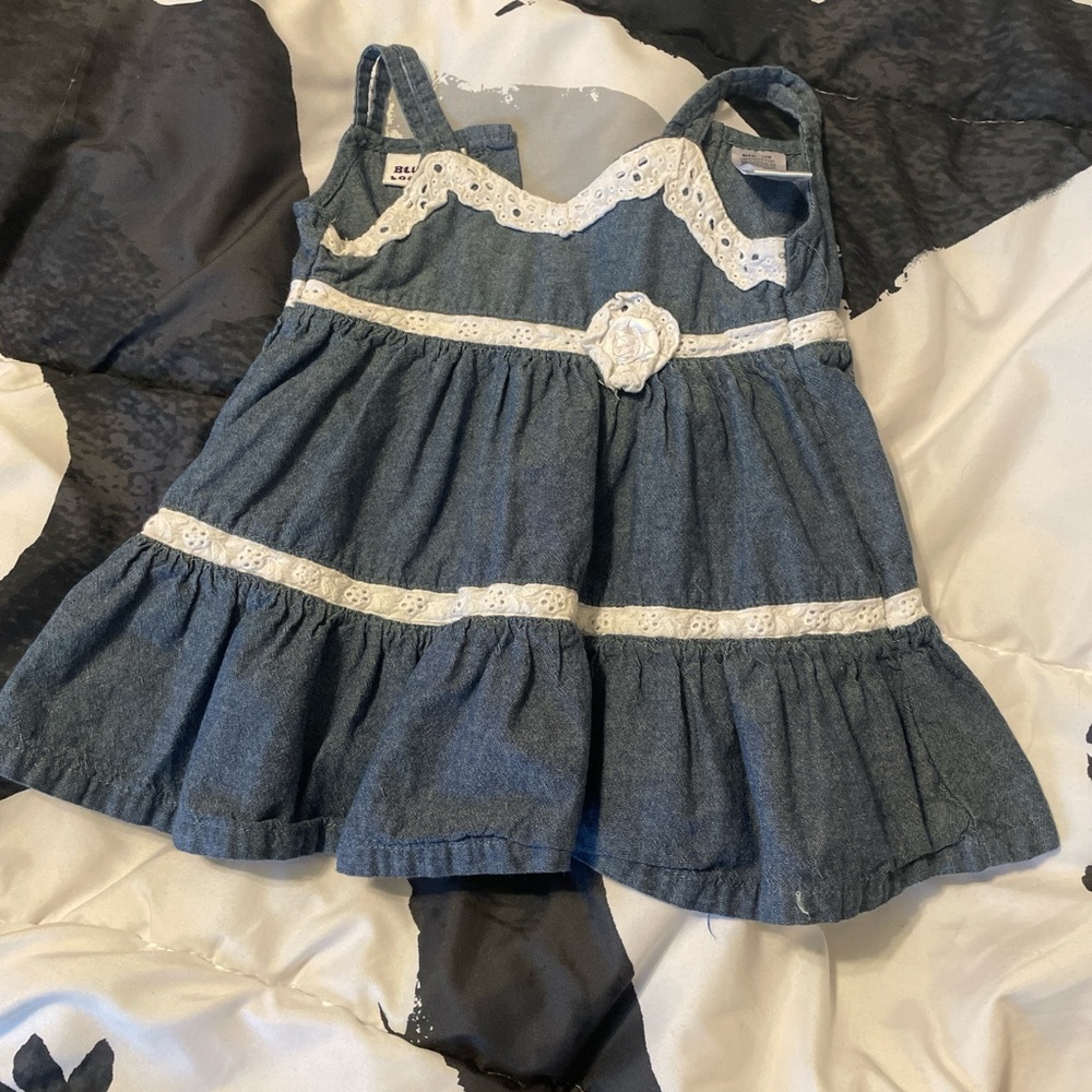 Blueberi Boulevard Denim Blue Dress with White Lace 12M